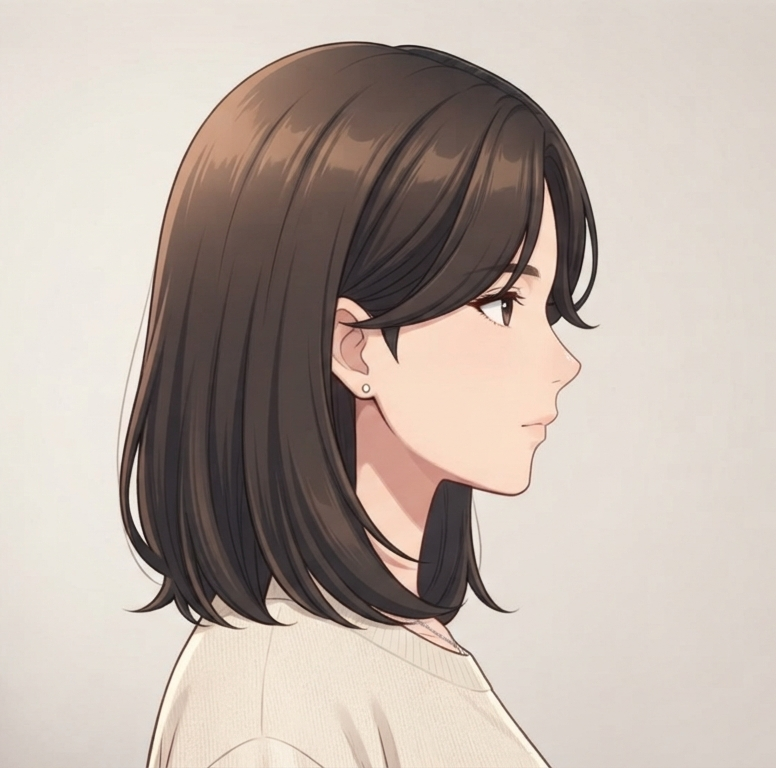 Female · Curtain Bangs Lob · Right Side